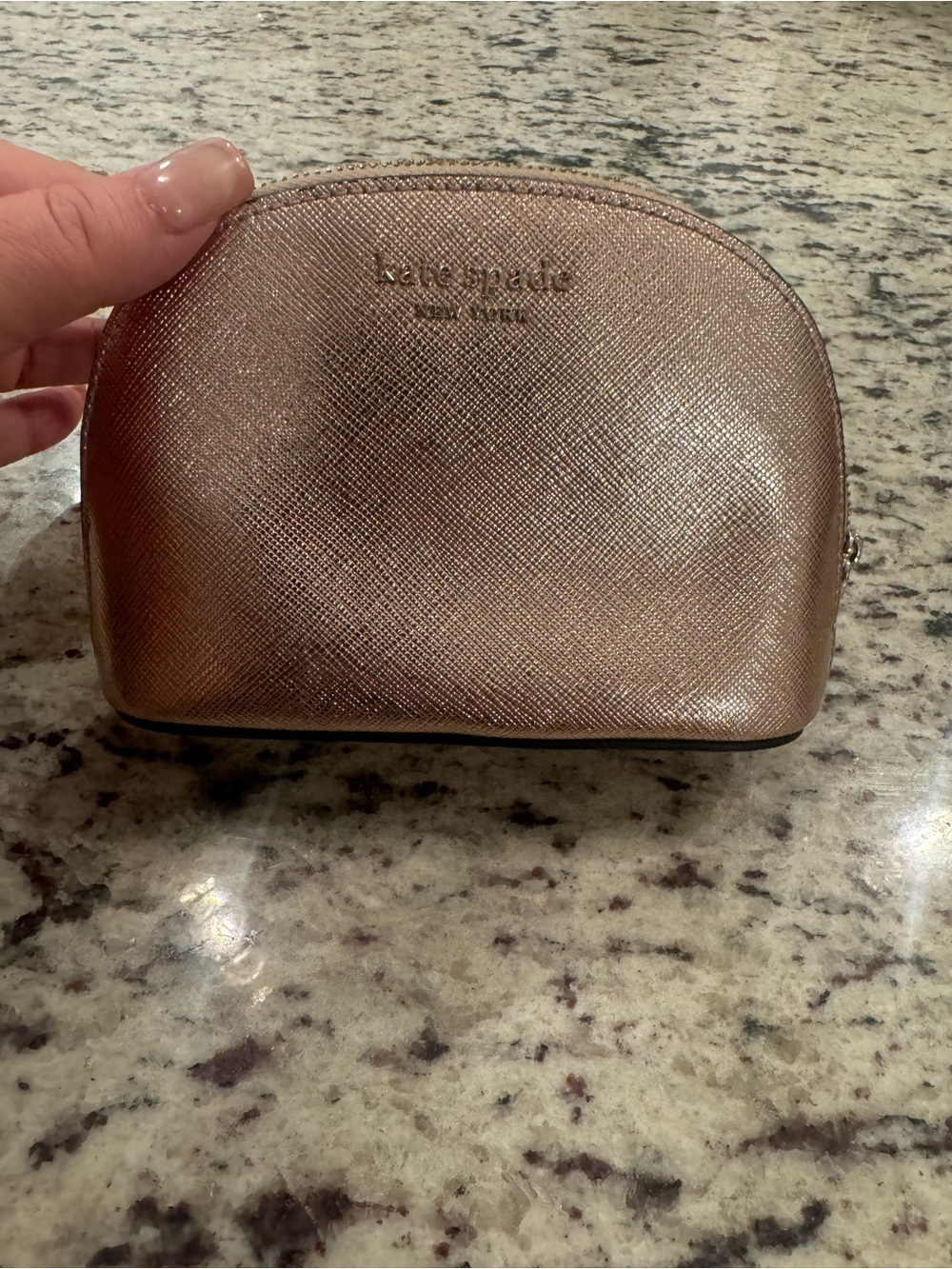 kate spade Metallic Rose Gold Dome Cosmetic Pouch